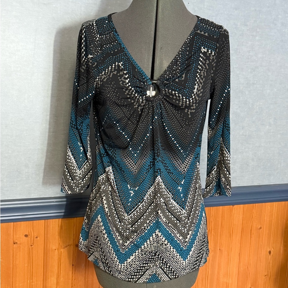 Kim Rogers Blue and Black Chevron Tunic